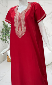 Red Embroidery Soft Cotton Nighty. Soft Breathable Fabric | Laces and Frills