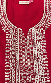 Red Embroidery Soft Cotton Nighty. Soft Breathable Fabric | Laces and Frills