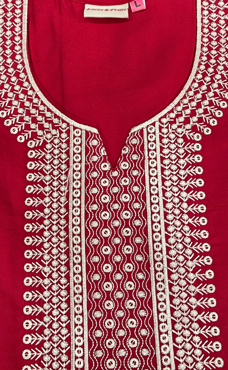 Red Embroidery Soft Cotton Nighty. Soft Breathable Fabric | Laces and Frills