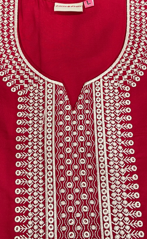 Red Embroidery Soft Cotton Nighty. Soft Breathable Fabric | Laces and Frills