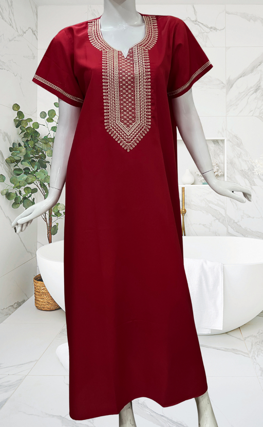 Red Embroidery Soft Cotton Nighty. Soft Breathable Fabric | Laces and Frills