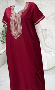 Maroon Embroidery Soft Cotton Nighty. Soft Breathable Fabric | Laces and Frills