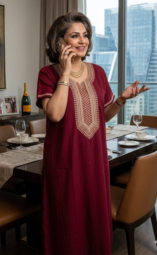 Maroon Embroidery Soft Cotton Nighty. Soft Breathable Fabric | Laces and Frills - Laces and Frills