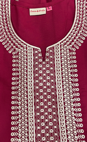 Maroon Embroidery Soft Cotton Nighty. Soft Breathable Fabric | Laces and Frills