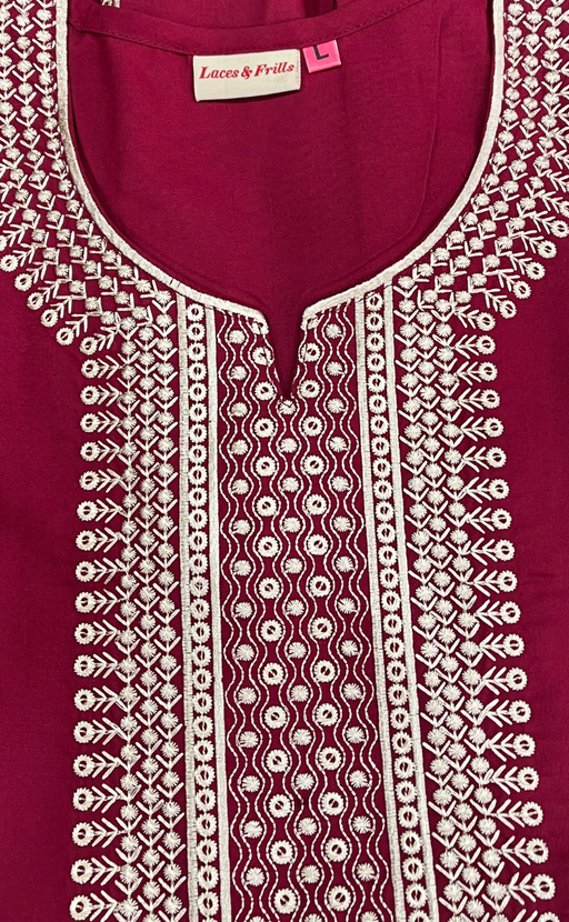 Maroon Embroidery Soft Cotton Nighty. Soft Breathable Fabric | Laces and Frills