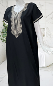Black Embroidery Soft Cotton Nighty. Soft Breathable Fabric | Laces and Frills