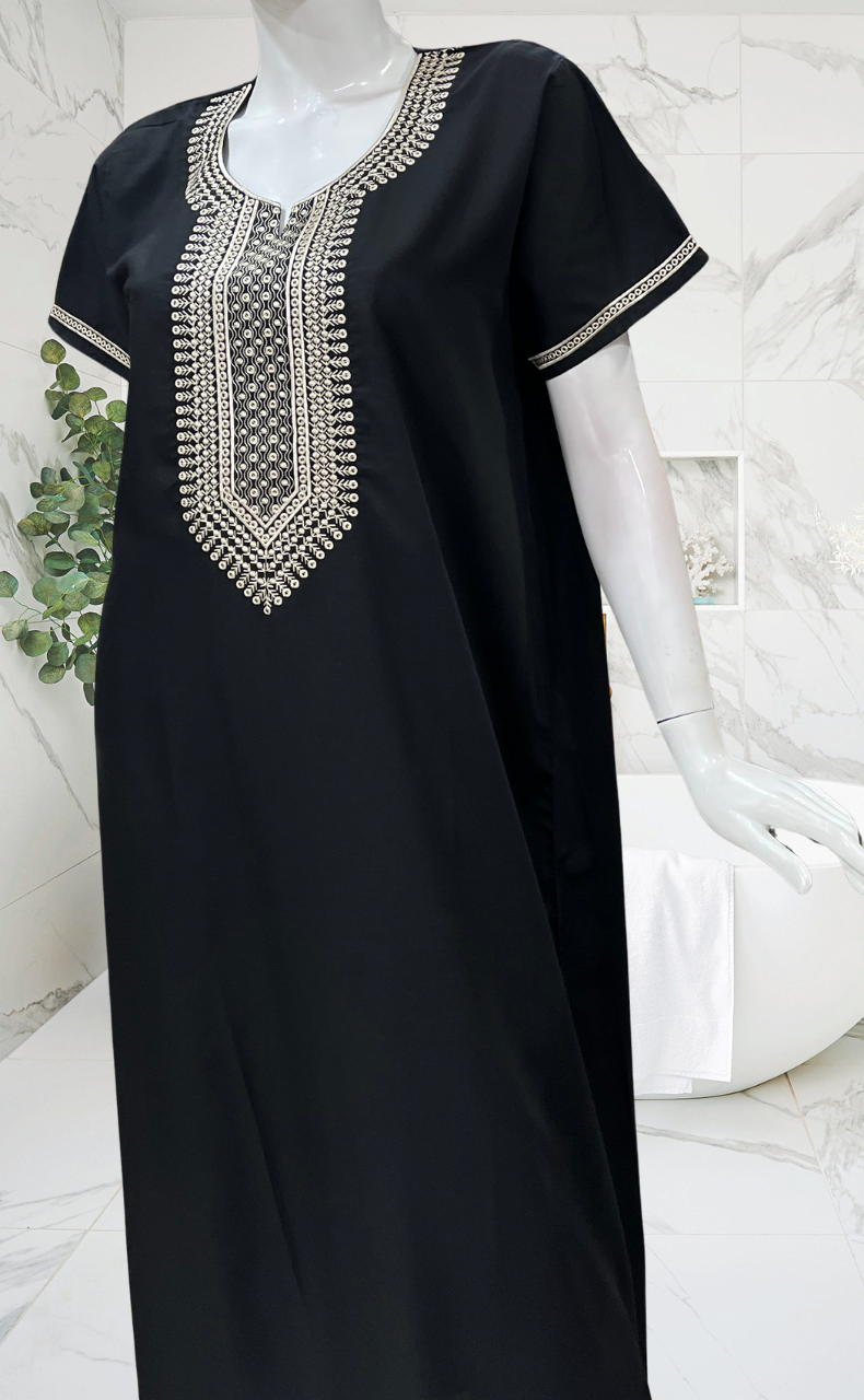 Black Embroidery Soft Cotton Nighty. Soft Breathable Fabric | Laces and Frills