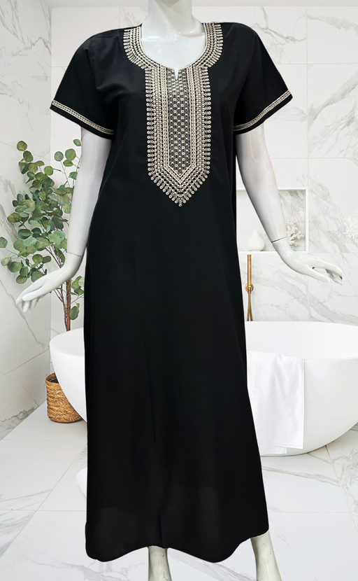 Black Embroidery Soft Cotton Nighty. Soft Breathable Fabric | Laces and Frills