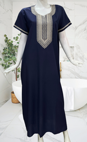 Navy Blue Embroidery Soft Cotton Nighty. Soft Breathable Fabric | Laces and Frills