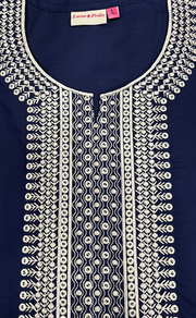 Navy Blue Embroidery Soft Cotton Nighty. Soft Breathable Fabric | Laces and Frills