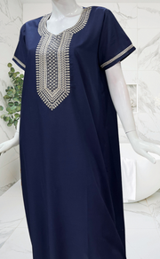 Navy Blue Embroidery Soft Cotton Nighty. Soft Breathable Fabric | Laces and Frills