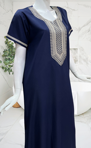 Navy Blue Embroidery Soft Cotton Nighty. Soft Breathable Fabric | Laces and Frills