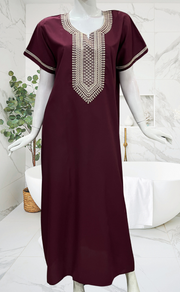 Dark Maroon Embroidery Soft Cotton Nighty. Soft Breathable Fabric | Laces and Frills