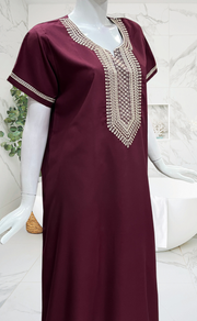 Dark Maroon Embroidery Soft Cotton Nighty. Soft Breathable Fabric | Laces and Frills