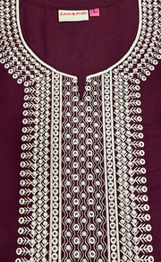 Dark Maroon Embroidery Soft Cotton Nighty. Soft Breathable Fabric | Laces and Frills