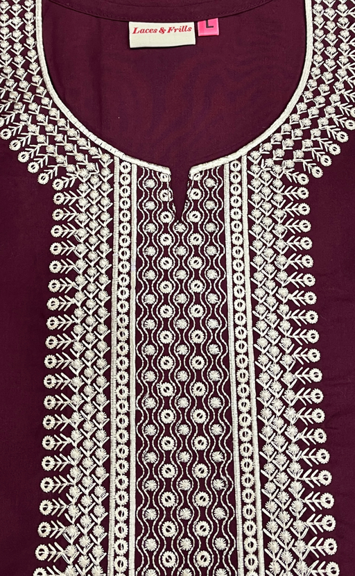 Dark Maroon Embroidery Soft Cotton Nighty. Soft Breathable Fabric | Laces and Frills