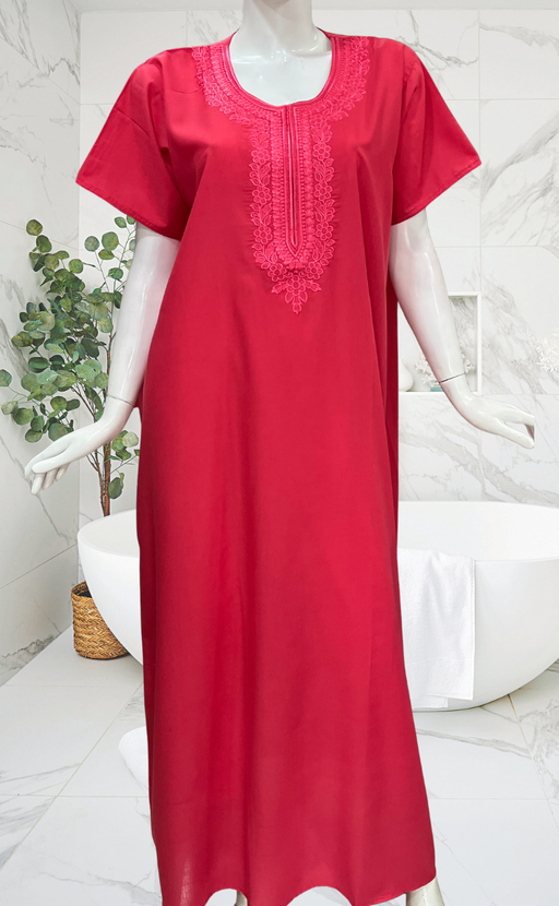 Dark Peach Embroidery Soft Cotton Nighty. Soft Breathable Fabric | Laces and Frills