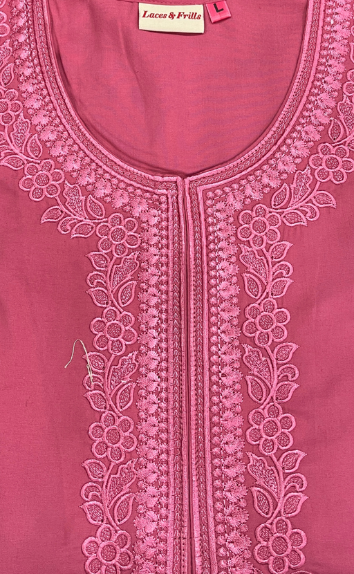 Onion Pink Embroidery Soft Cotton Nighty. Soft Breathable Fabric | Laces and Frills