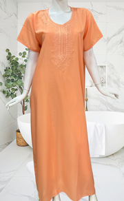 Light Orange Embroidery Soft Cotton Nighty. Soft Breathable Fabric | Laces and Frills