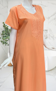 Light Orange Embroidery Soft Cotton Nighty. Soft Breathable Fabric | Laces and Frills