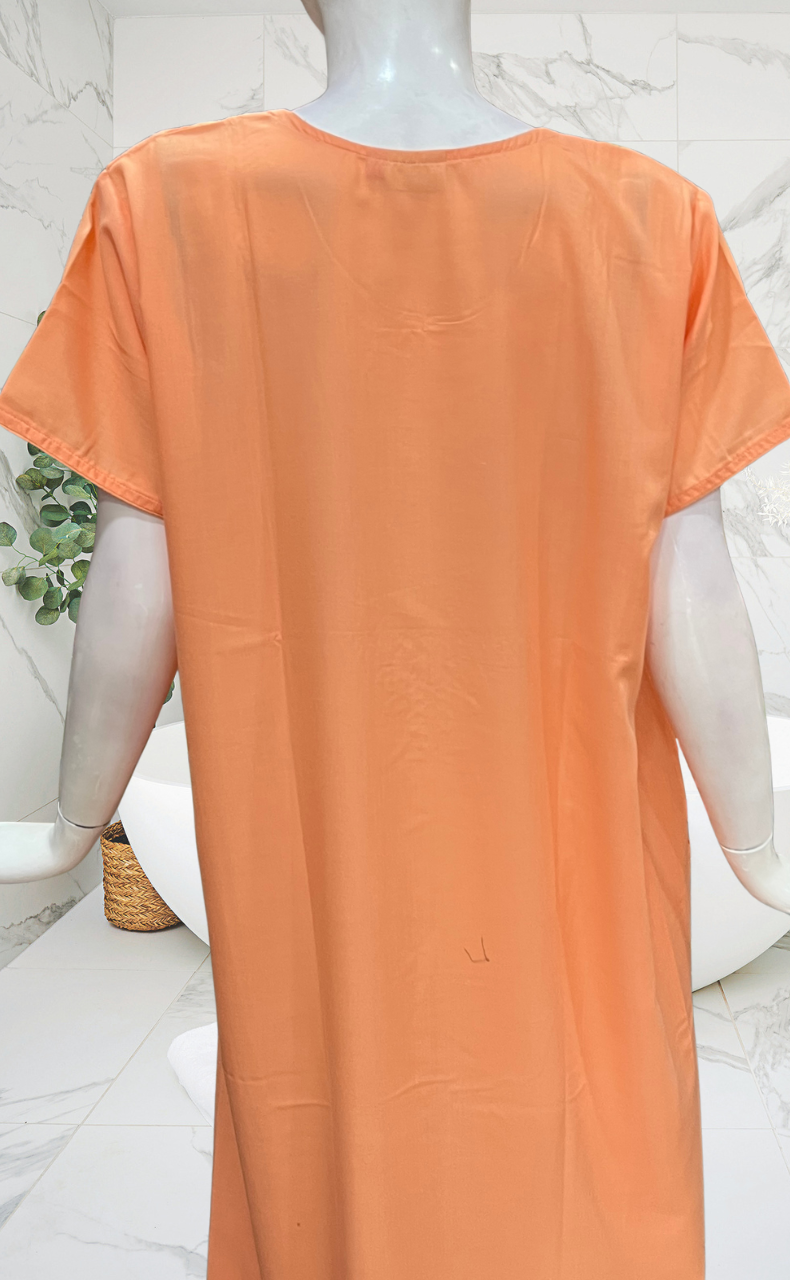 Light Orange Embroidery Soft Cotton Nighty. Soft Breathable Fabric | Laces and Frills