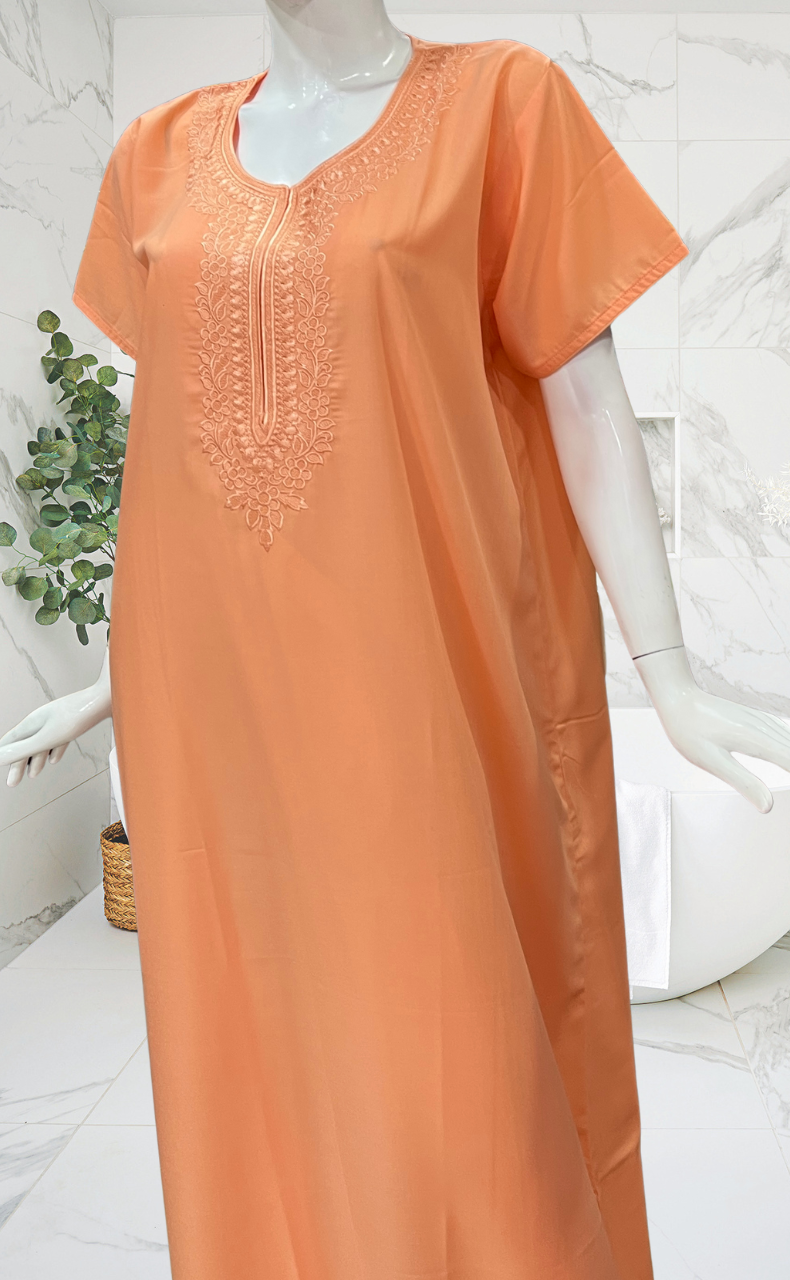 Light Orange Embroidery Soft Cotton Nighty. Soft Breathable Fabric | Laces and Frills