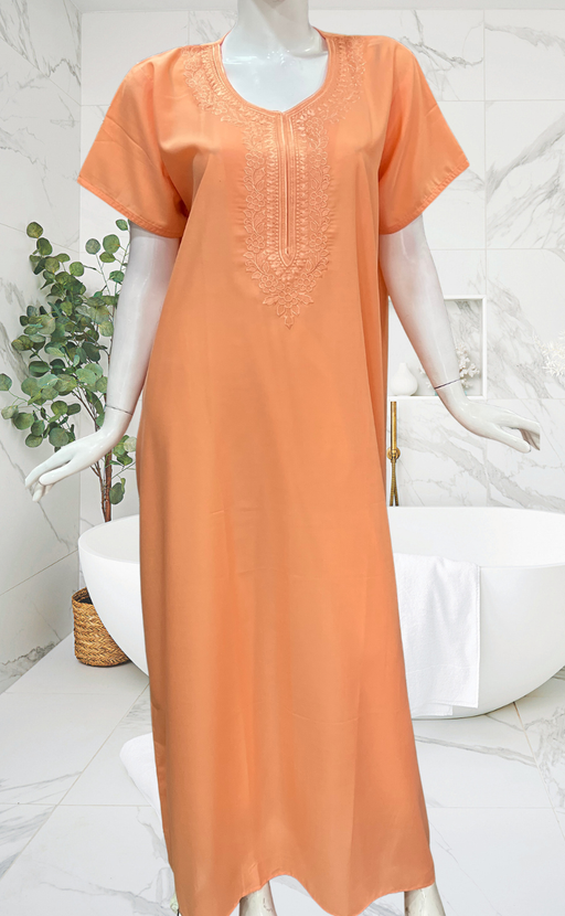 Light Orange Embroidery Soft Cotton Nighty. Soft Breathable Fabric | Laces and Frills
