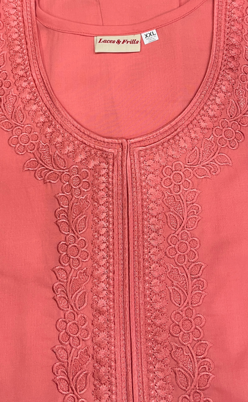 Peach Embroidery Soft Cotton Nighty. Soft Breathable Fabric | Laces and Frills