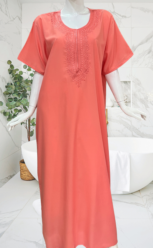 Peach Embroidery Soft Cotton Nighty. Soft Breathable Fabric | Laces and Frills
