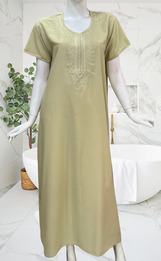 Beige Embroidery Soft Cotton Nighty. Soft Breathable Fabric | Laces and Frills