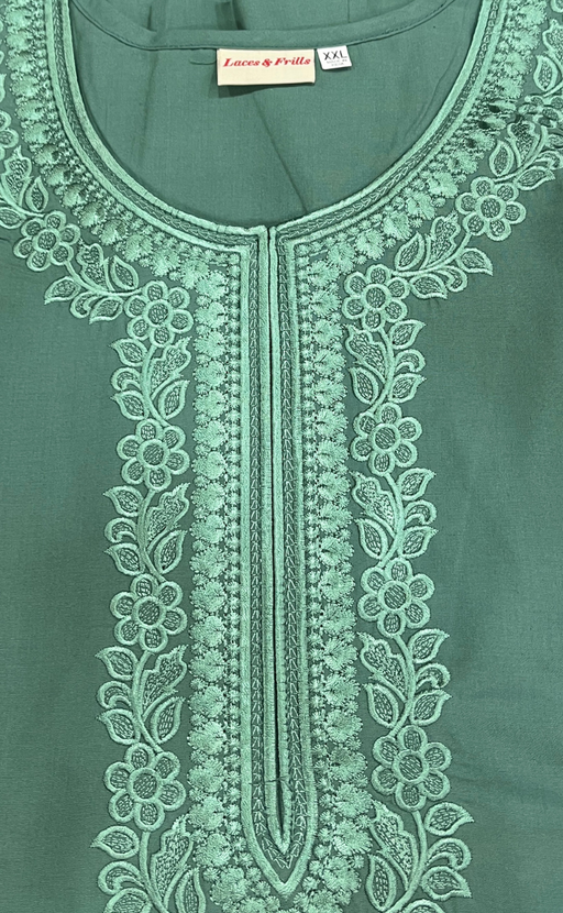 Light Green Embroidery Soft Cotton Nighty. Soft Breathable Fabric | Laces and Frills
