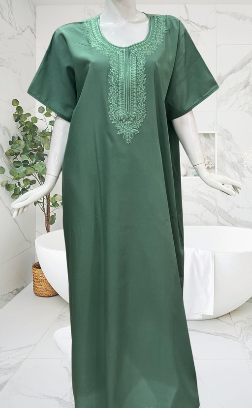 Light Green Embroidery Soft Cotton Nighty. Soft Breathable Fabric | Laces and Frills