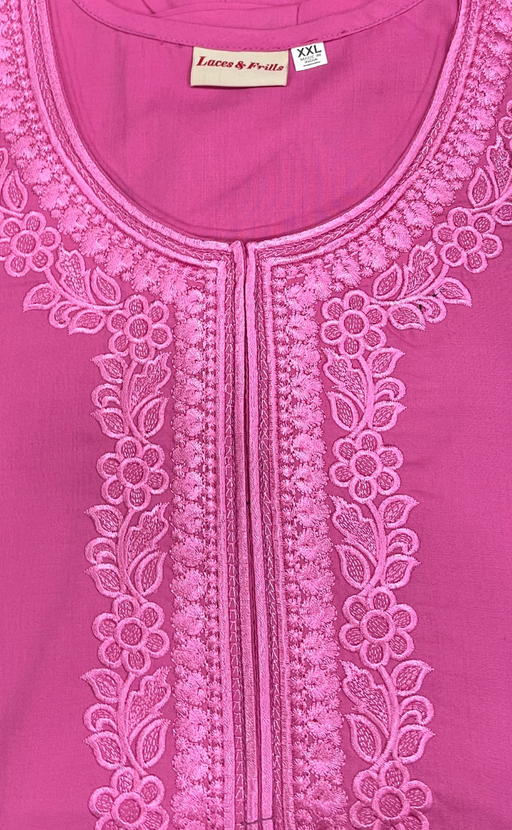 Candy Pink Embroidery Soft Cotton Nighty. Soft Breathable Fabric | Laces and Frills