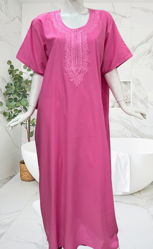 Candy Pink Embroidery Soft Cotton Nighty. Soft Breathable Fabric | Laces and Frills