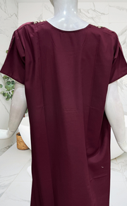 Dark Maroon Embroidery Soft Cotton Nighty. Soft Breathable Fabric | Laces and Frills