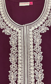 Dark Maroon Embroidery Soft Cotton Nighty. Soft Breathable Fabric | Laces and Frills