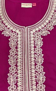 Hot Pink Embroidery Soft Cotton Nighty. Soft Breathable Fabric | Laces and Frills