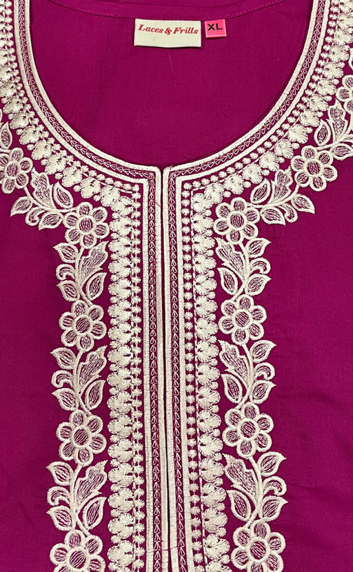 Hot Pink Embroidery Soft Cotton Nighty. Soft Breathable Fabric | Laces and Frills