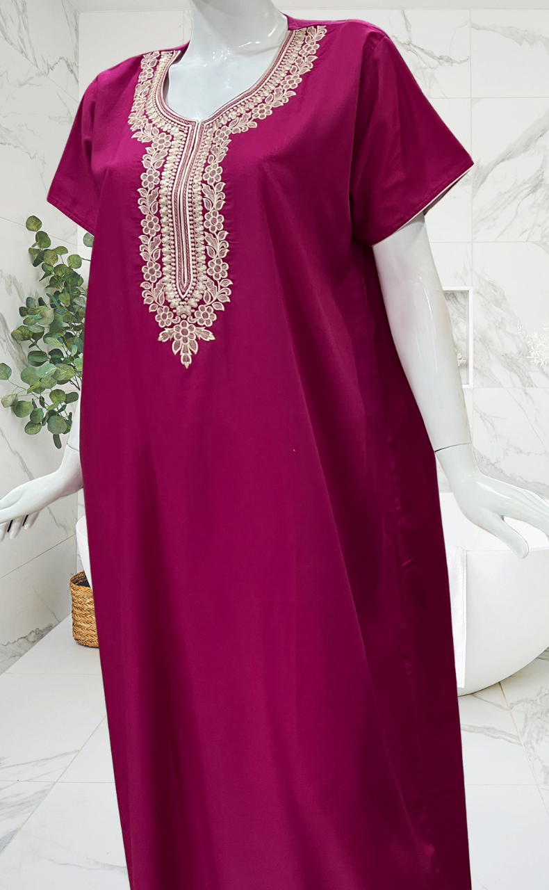 Hot Pink Embroidery Soft Cotton Nighty. Soft Breathable Fabric | Laces and Frills