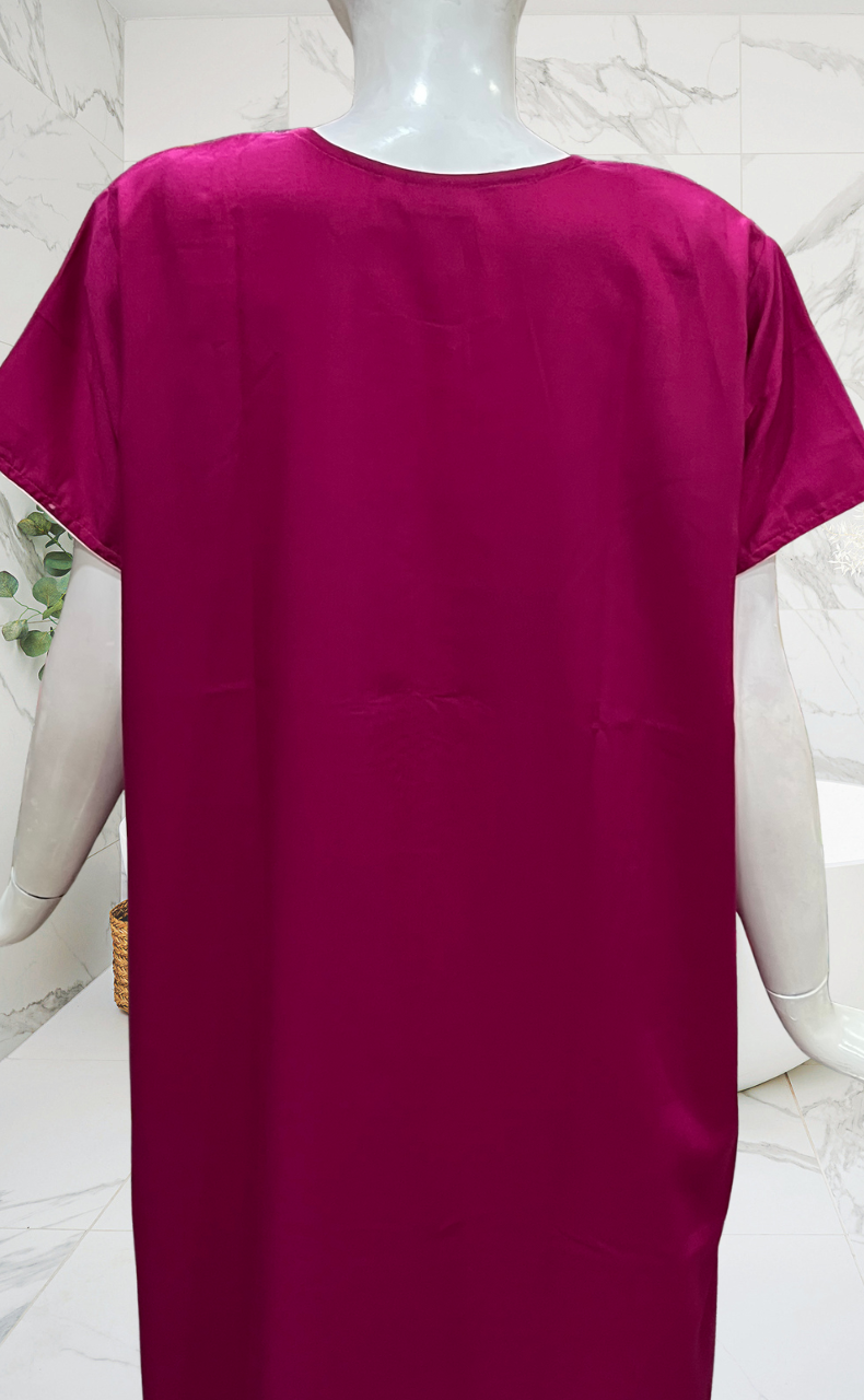 Hot Pink Embroidery Soft Cotton Nighty. Soft Breathable Fabric | Laces and Frills