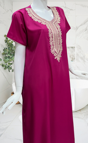 Hot Pink Embroidery Soft Cotton Nighty. Soft Breathable Fabric | Laces and Frills