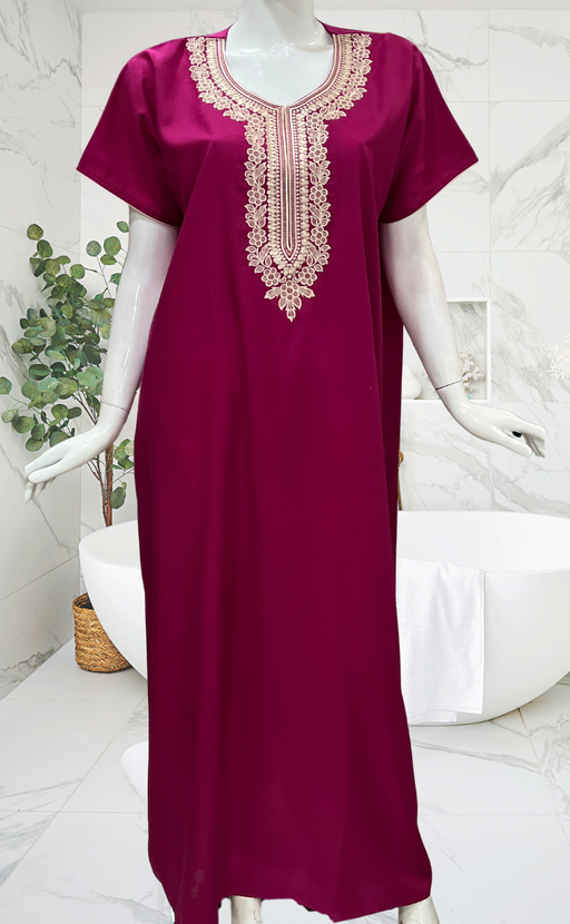 Hot Pink Embroidery Soft Cotton Nighty. Soft Breathable Fabric | Laces and Frills