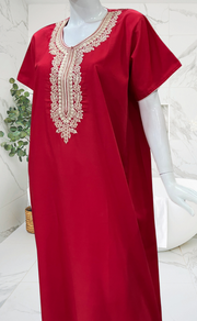 Red Embroidery Soft Cotton Nighty. Soft Breathable Fabric | Laces and Frills