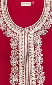 Red Embroidery Soft Cotton Nighty. Soft Breathable Fabric | Laces and Frills