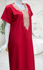 Red Embroidery Soft Cotton Nighty. Soft Breathable Fabric | Laces and Frills