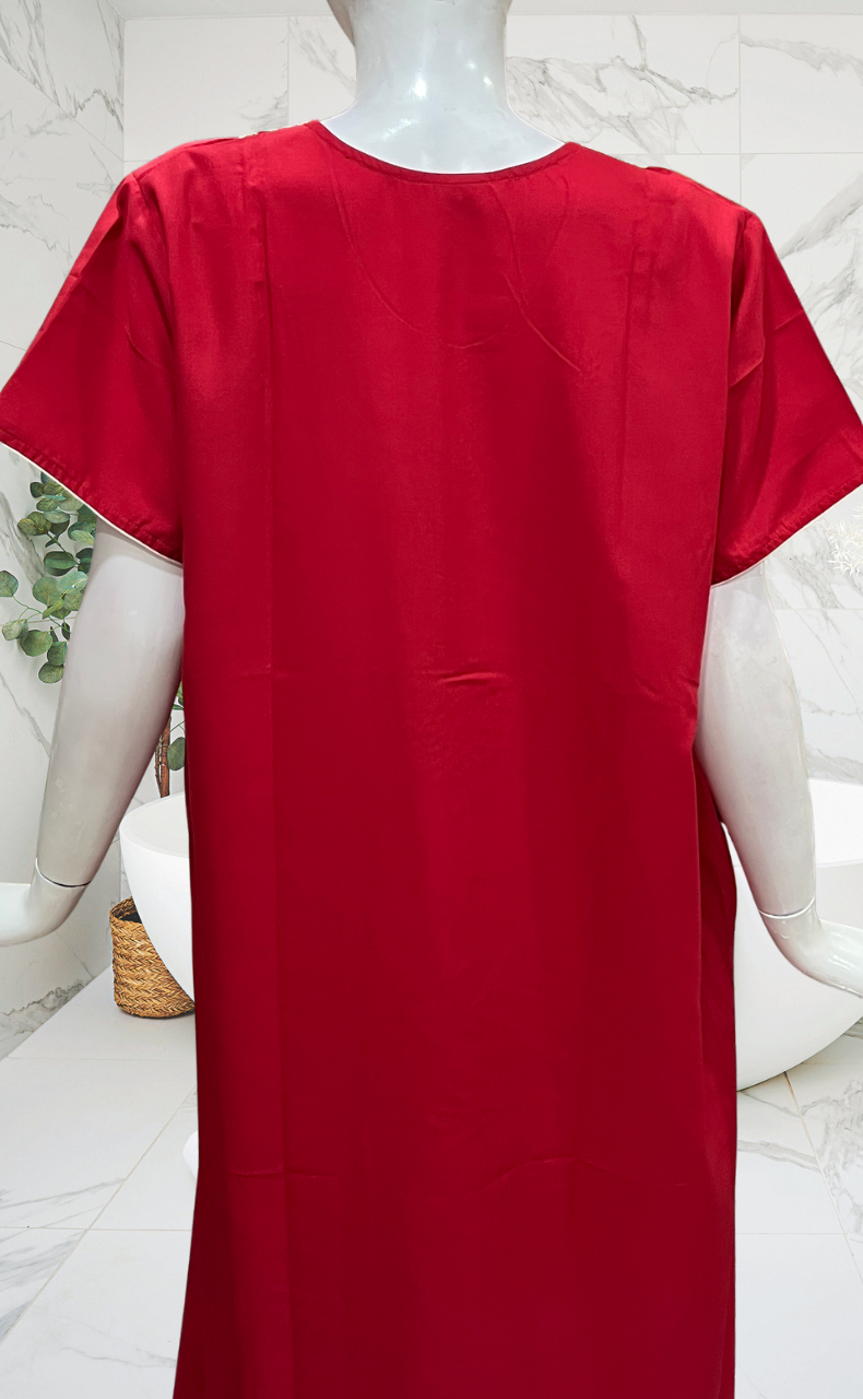 Red Embroidery Soft Cotton Nighty. Soft Breathable Fabric | Laces and Frills