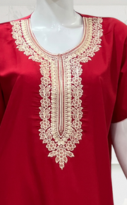Red Embroidery Soft Cotton Nighty. Soft Breathable Fabric | Laces and Frills - Laces and Frills