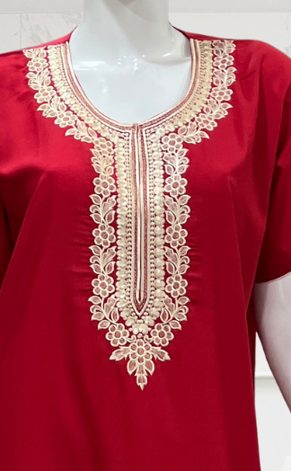 Red Embroidery Soft Cotton Nighty. Soft Breathable Fabric | Laces and Frills - Laces and Frills