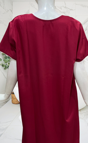 Maroon Embroidery Soft Cotton Nighty. Soft Breathable Fabric | Laces and Frills