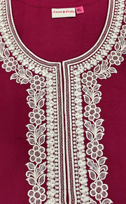 Maroon Embroidery Soft Cotton Nighty. Soft Breathable Fabric | Laces and Frills